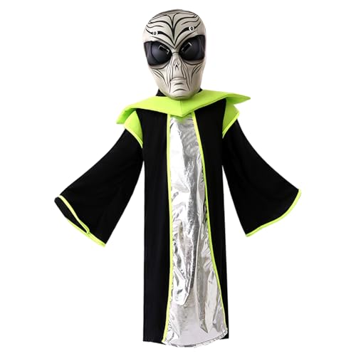 XJKLBYQ Kinder außerirdische Kostüm, realistische Maske mit weichem Gewand, lustigem Halloween -Outfit für Kinder -Cosplay -Partys (geeignet für eine Höhe von 105-115 cm) von XJKLBYQ