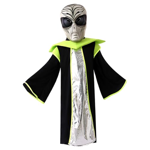 XJKLBYQ Kinder außerirdische Kostüm, realistische Maske mit weichem Robe, lustiges Halloween-Outfit für Kinder-Cosplay-Partys (geeignet für eine Höhe von 115-125 cm) von XJKLBYQ