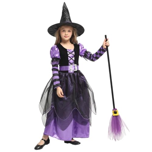 XJKLBYQ Kinder lila Hexenkostüm, Halloween-Kleid mit Hut & Gürtel passt Mädchenhöhe 35, 4-43, 3 Zoll (keine Puppe inklusive) von XJKLBYQ