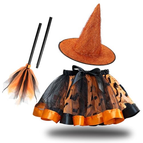 XJKLBYQ Kleinkind-Hexenkostüm, 3pcs/festgelegtes Hexenkostüm mit Tüllrock, Besen und Hut für Mädchen im Alter von 2 bis 4 Jahren, Cosplay-Party-Dekor, Besen XJKLBYQ Kleinkind-Hexenkostüm, 3pcs/festgelegtes Hexenkostüm mit Tüllrock, Besen und Hut für Mädchen im Alter von 2 bis 4 Jahren, Cosplay-Party-Dekor, Besen von XJKLBYQ