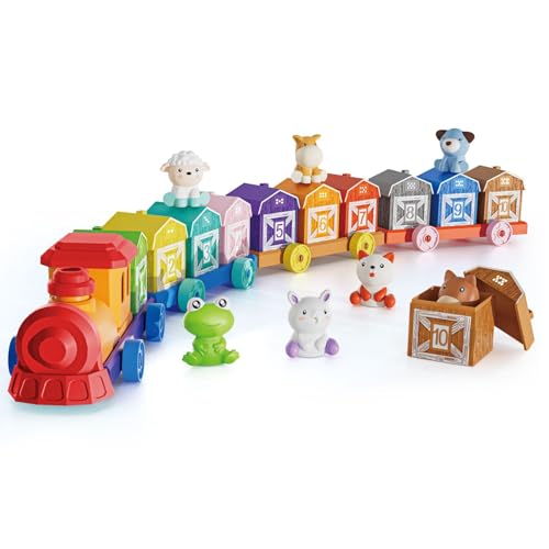 XJKLBYQ Kleinkindzug Set mit Zählen von Matching & Sorting -Aktivitäten, Nutztiere Fingerpuppen Montessori Spielzeug für Kinder Lernen Spielen Spielen von XJKLBYQ