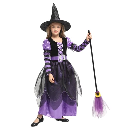 XJKLBYQ Mädchen Halloween Kostüm, Hexenkostüm für Mädchen Purple Kinder Halloween Kostüme mit Hut und Gürtel für Höhe 35, 4-43, 3 Zoll XJKLBYQ Mädchen Halloween Kostüm, Hexenkostüm für Mädchen Purple Kinder Halloween Kostüme mit Hut und Gürtel für Höhe 35, 4-43, 3 Zoll von XJKLBYQ