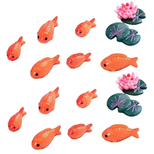 XJKLBYQ Mini -Fischfiguren, 16pcs Miniatur -Mikrolandschafts -Fisch -Ornamente, Teichdekor beinhaltet & Lotusblumen und Blätter für Innenräume, Outdoor von XJKLBYQ