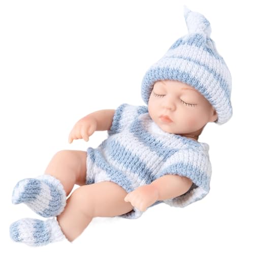 XJKLBYQ Mini Silicon Babypuppen, Mini Silicone Babypuppen, 7 Zoll realistisches Neugeborenes, weicher Ganzkörper mit Kleidung, Babys für Kindergeschenke, Blau von XJKLBYQ