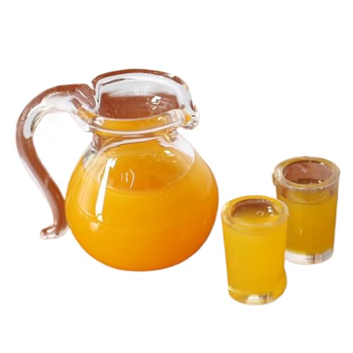 XJKLBYQ Miniatur -Lebensmittel -Getränke -Set, Puppenhaus -Krug & 2 Gläser, 1:12 Puppenhaus Küchenzubehör Orangensaft Modell Ornamente Wohnzimmerszenenzubehör von XJKLBYQ