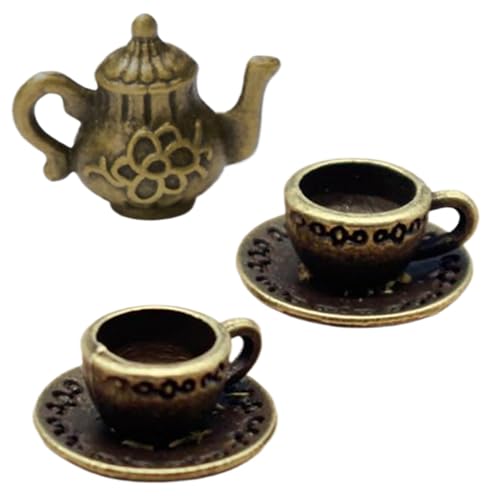 XJKLBYQ Miniature -Tee -Set, Vintage -Legierungs -Tee -Set mit 1/12 Skala mit Teekannen und Tassen, für Puppenhaus -Küchenzubehör, DIY von XJKLBYQ