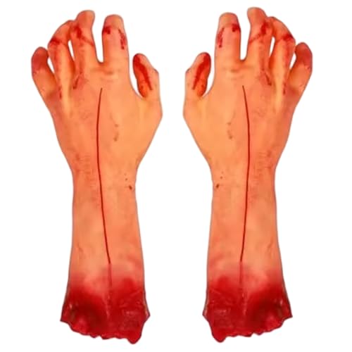 XJKLBYQ Paar blutige falsche Hände, Vinyl Realistic Halloween Decor, Haunted House Prop & Streichzubehör von XJKLBYQ