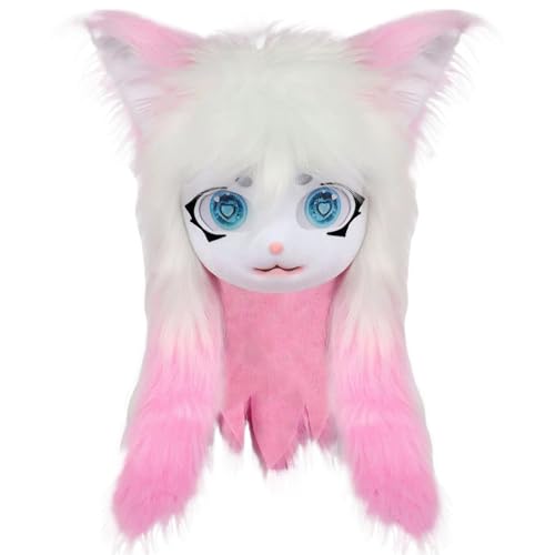 XJKLBYQ Pelzige Animalmaske, Vollkopf -Pursuit -Maske mit großen Augen und langem Haar, realistisches Cosplay -Kostüm für Halloween, Maskerade, Party, Maskottchen (Style 2) von XJKLBYQ