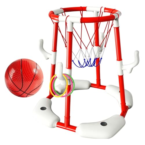 XJKLBYQ Pool-Basketball-Hoop, 2-in-1-schwimmende Pool-Spielzeug-Ringspiel, Wasserspielspielzeug mit 1 Bällen und 12 Ringe für Kinder Erwachsene (rot) von XJKLBYQ