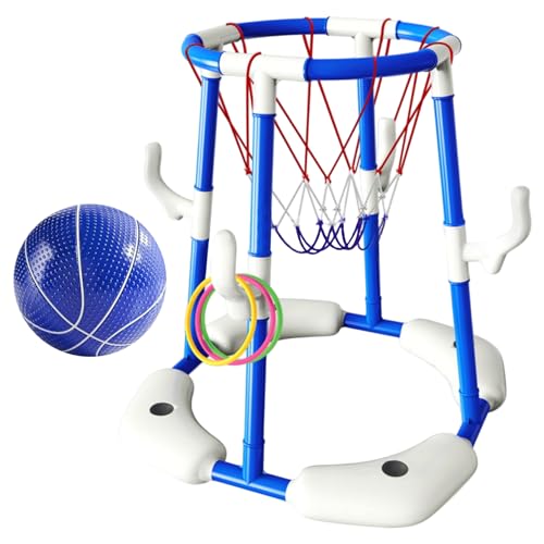 XJKLBYQ Pool-Basketball-Hoop, 2-in-1-schwimmende Pool-Spielzeug-Ringspiel, Wasserspielzeug mit 1 Bällen und 12 Ringe für Kinder Erwachsene (blau) von XJKLBYQ