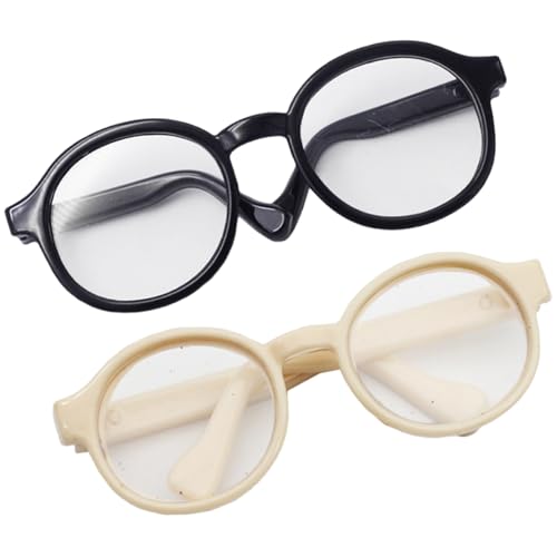 XJKLBYQ Puppenbrillen, 2pcs Clear Linsen Mini Sonnenbrille, Puppenhauszubehör für 20 cm Puppe (Black & Beige) von XJKLBYQ