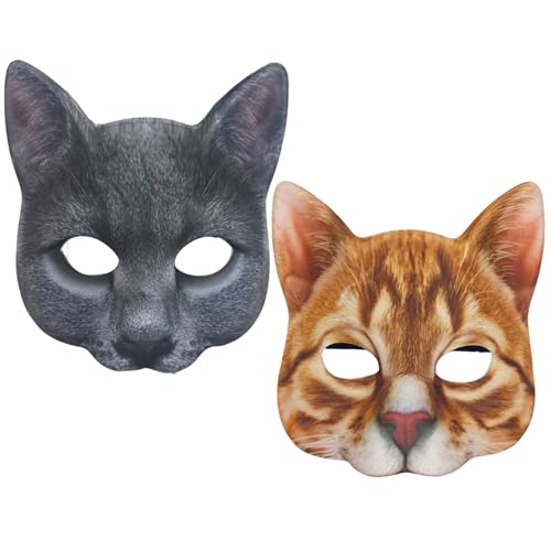 XJKLBYQ Realistische Katzenmaske, 2pcs schwarange Tierkopfmasken, Neuheit Kostümparty -Accessoire für Halloween Christmas Ostern Masquerade Cosplay XJKLBYQ Realistische Katzenmaske, 2pcs schwarange Tierkopfmasken, Neuheit Kostümparty -Accessoire für Halloween Christmas Ostern Masquerade Cosplay von XJKLBYQ
