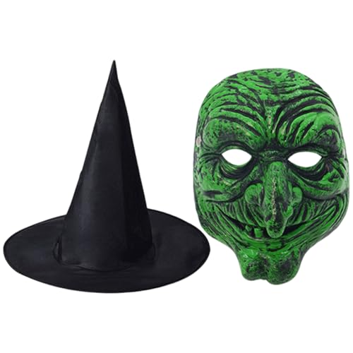 XJKLBYQ Realistische Maske, Hexenkostüm Hexenhut mit beängstigender Maske Realistische Halloween -Kostüme für Cosplay Haunted House Party XJKLBYQ Realistische Maske, Hexenkostüm Hexenhut mit beängstigender Maske Realistische Halloween -Kostüme für Cosplay Haunted House Party von XJKLBYQ