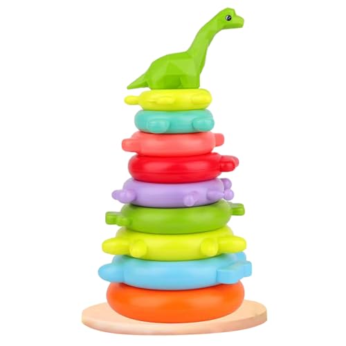 XJKLBYQ Regenbogen-Stapler-Holzring, Ringstaplerspielzeug, 9 Schichten langhaltig Drachenbaby Stapelringe, Plastikmontessori Spielzeug mit Aufklebern für Kinder XJKLBYQ Regenbogen-Stapler-Holzring, Ringstaplerspielzeug, 9 Schichten langhaltig Drachenbaby Stapelringe, Plastikmontessori Spielzeug mit Aufklebern für Kinder von XJKLBYQ