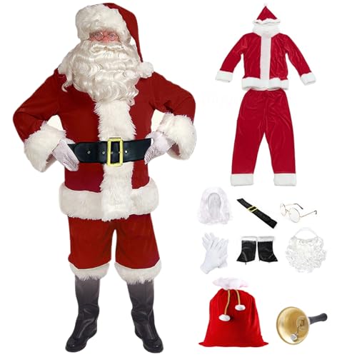 XJKLBYQ Santa Kostüm für Männer, 11PCS Professional Velvet Red -Outfit für Xmas Party Cosplay XJKLBYQ Santa Kostüm für Männer, 11PCS Professional Velvet Red -Outfit für Xmas Party Cosplay von XJKLBYQ