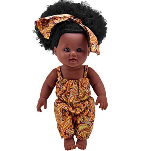 XJKLBYQ Schwarzes Mädchen Puppe afroamerikanische Babyspielpuppen 12 Zoll lockiges Haar braun für Kinder Geburtstag, Schwarze Mädchen Puppe von XJKLBYQ