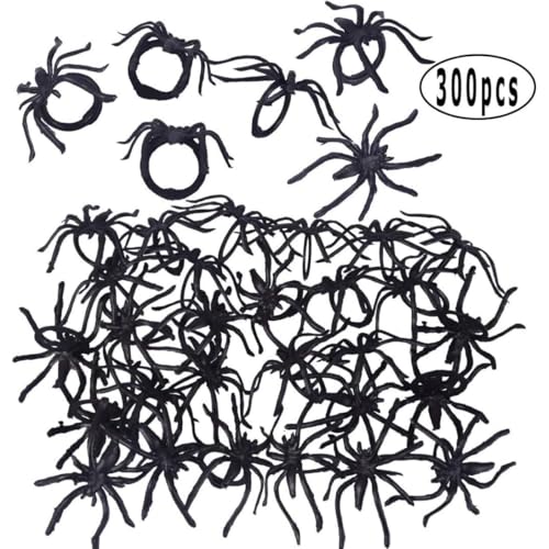 XJKLBYQ Spinnenringe Masse, 300pcs schwarzer Plastik Halloween Schmuck für Kinder Kostümparty Gefälligkeiten, 1, 96 Zoll von XJKLBYQ