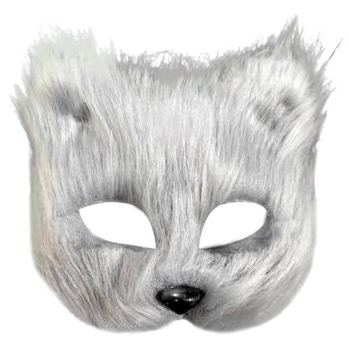 XJKLBYQ Therian Maske, Tierfuchs Wolf Maske Halloween Party Cosplay Kostüme Requisiten Plüsch Katze Halbgesicht Masken Karneval Weihnachten Masquerade Hellgrau von XJKLBYQ