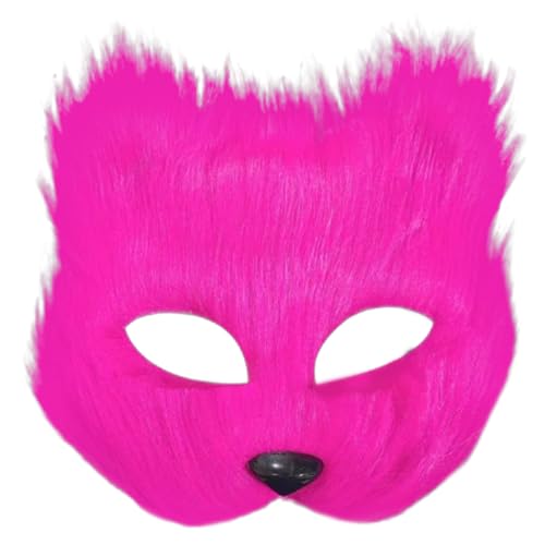 XJKLBYQ Therian Maske, Tierfuchs Wolf Maske Halloween Party Cosplay Kostüme Requisiten Plüsch Katze Halbgesicht Masken Karneval Weihnachten Masquerade Rose Rot von XJKLBYQ
