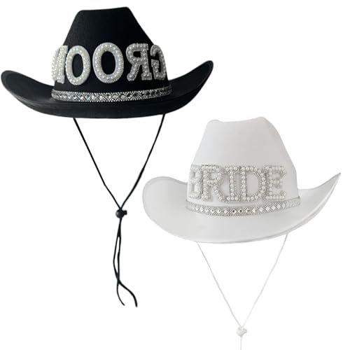 XJKLBYQ Weißer Cowboyhut, 2pcs leuchtende Braut & Bräutigambrief Cowgirl Hüte, Braut Cowboyhut mit verstellbarem Riemen, Cowgirl -Kostüm für Hochzeitsfeier Rollen Cosplay XJKLBYQ Weißer Cowboyhut, 2pcs leuchtende Braut & Bräutigambrief Cowgirl Hüte, Braut Cowboyhut mit verstellbarem Riemen, Cowgirl -Kostüm für Hochzeitsfeier Rollen Cosplay von XJKLBYQ