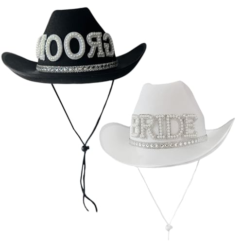 XJKLBYQ Weißer Cowboyhut, 2pcs leuchtende Braut & Bräutigambrief Cowgirl Hut, Braut Cowboyhut mit verstellbarem Riemen für Hochzeitsfeier TOOD -Kleid XJKLBYQ Weißer Cowboyhut, 2pcs leuchtende Braut & Bräutigambrief Cowgirl Hut, Braut Cowboyhut mit verstellbarem Riemen für Hochzeitsfeier TOOD -Kleid von XJKLBYQ