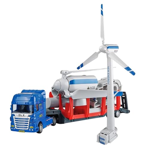 XJKLBYQ Windkraftexperiment -Kit, LKW- und Anhängerspielzeug für Jungens, 2 in 1 Lenk -Flachbett -Anhänger- und Windturbinenmodell mit rotbaren Lüfterblättern für den Gebrauch im Freien von XJKLBYQ