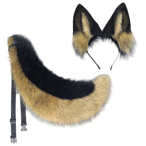XJKLBYQ Wolf Ohren und Schwanzset, 2pcs Kunstpelze Furry Wolf Kostüm umfassen Tail & Ohr -Stirnband, flauschige Halloween -Kostüme für ausgefallenes Party -Cosplay, Ohren XJKLBYQ Wolf Ohren und Schwanzset, 2pcs Kunstpelze Furry Wolf Kostüm umfassen Tail & Ohr -Stirnband, flauschige Halloween -Kostüme für ausgefallenes Party -Cosplay, Ohren von XJKLBYQ