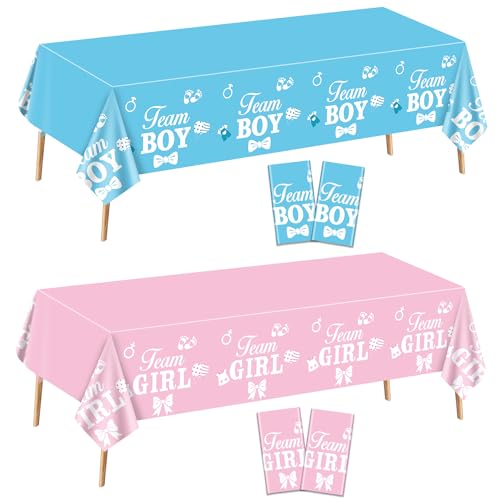 XJLANTTE 4 Stück Gender Reveal Tischdecken – rechteckige rosa und Blaue Tischdecke Gender Reveal Ideen für Partyzubehör für Jungen oder Mädchen, 139,9 x 218,6 cm (Gender Reveal-2) von XJLANTTE