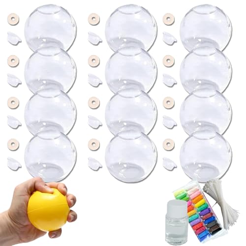 12pcs Milky Blank Skins Empty Stress Ball DIY Kit, Blank Pressure Ball Skin DIY Kit, Vacuum Squishy DIY Stress Ball Making Kit with Stress Ball Skin, Lid, Glue (6cm,Transparent) von XJQ