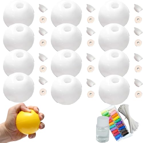 12pcs Milky Blank Skins Empty Stress Ball DIY Kit, Blank Pressure Ball Skin DIY Kit, Vacuum Squishy DIY Stress Ball Making Kit with Stress Ball Skin, Lid, Glue (9cm,White) von XJQ