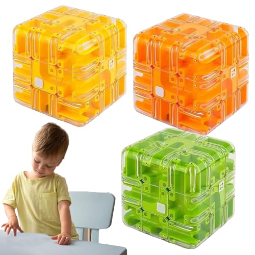 Large Labyrinth 3D Puzzle Maze Cube - Engaging Brain Teaser Toy, 3D Maze Puzzle Cube Interactive Game, Spatial Awareness Brain Training Toy for Stress Relief & Logic Development (3pcs-a) von XJQ
