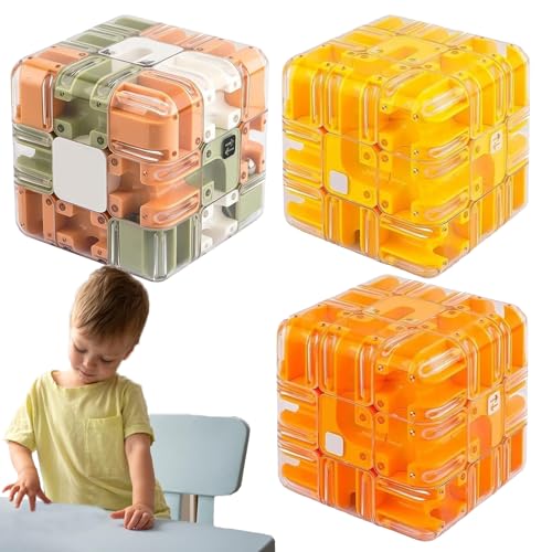 Large Labyrinth 3D Puzzle Maze Cube - Engaging Brain Teaser Toy, 3D Maze Puzzle Cube Interactive Game, Spatial Awareness Brain Training Toy for Stress Relief & Logic Development (3pcs-d) von XJQ