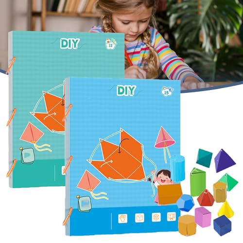 Pull String 3D Geometry Learning Book, 3D Geometry Learning Book with Braided Rope Design, Teach Volume & Surface Area Formulas with 9/12/15 Solids (12+15) von XJQ