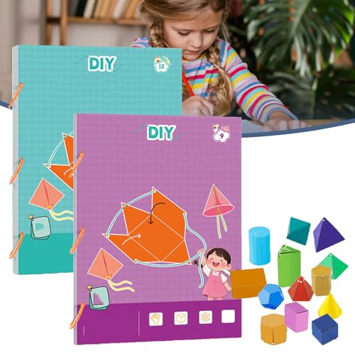 Pull String 3D Geometry Learning Book, 3D Geometry Learning Book with Braided Rope Design, Teach Volume & Surface Area Formulas with 9/12/15 Solids (9+12) von XJQ