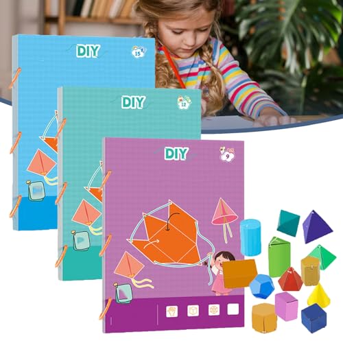 Pull String 3D Geometry Learning Book, 3D Geometry Learning Book with Braided Rope Design, Teach Volume & Surface Area Formulas with 9/12/15 Solids (9+12+15) von XJQ
