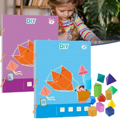 Pull String 3D Geometry Learning Book, 3D Geometry Learning Book with Braided Rope Design, Teach Volume & Surface Area Formulas with 9/12/15 Solids (9+15) von XJQ