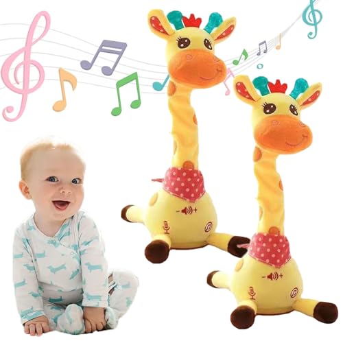 XJQ Musical Giraffe Toy – Sings, Dances & Repeats What You Say, Shining LED Lights, Ultra-Soft Huggable Fabric (2pcs) von XJQ