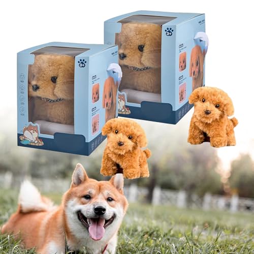 XJQ My Realistic Robot Puppy Dog for Adults, Robot Dogs That Act Like Real Dogs, Robotic Puppy Walks, Creative Simulation Pet Plush Toys Suitable for Holiday Present (2PCS*Brown) von XJQ