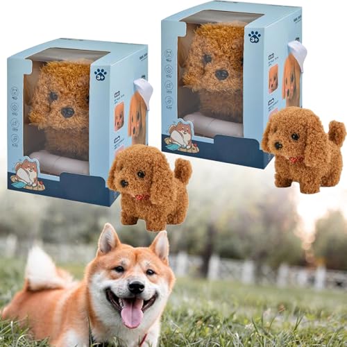XJQ My Realistic Robot Puppy Dog for Adults, Robot Dogs That Act Like Real Dogs, Robotic Puppy Walks, Creative Simulation Pet Plush Toys Suitable for Holiday Present (2PCS*Brown2) von XJQ