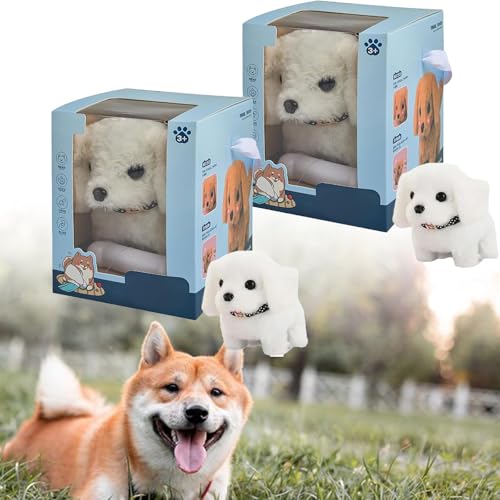 XJQ My Realistic Robot Puppy Dog for Adults, Robot Dogs That Act Like Real Dogs, Robotic Puppy Walks, Creative Simulation Pet Plush Toys Suitable for Holiday Present (2PCS*White) von XJQ