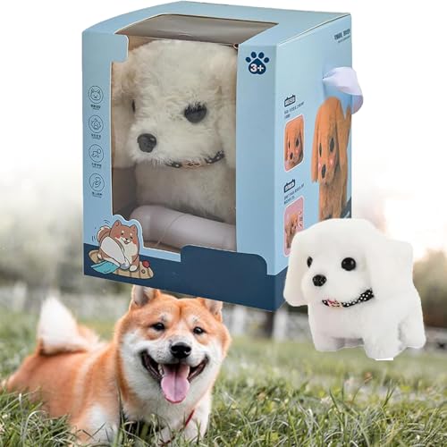 XJQ My Realistic Robot Puppy Dog for Adults, Robot Dogs That Act Like Real Dogs, Robotic Puppy Walks, Creative Simulation Pet Plush Toys Suitable for Holiday Present (White) von XJQ