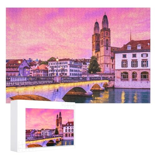 Challenging Games Moderne Lernspiel Stress Relief ，1000 StüCk，„Abendszenerie über dem historischen Stadtzentrum von Zürich am Limmat, Schweiz“ ，Lernspielzeug FüR Kinder 52x38 von XJUfW
