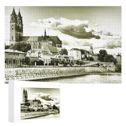 Klassische Puzzle für Erwachsene Teenager Freizeit Spaß Spiel Spielzeug Geeignet， Beeindruckende Aufnahme in schwarz-weiß der Altstadt von Basel, Schweiz“ Lernspielzeug FüR Kinder von XJUfW