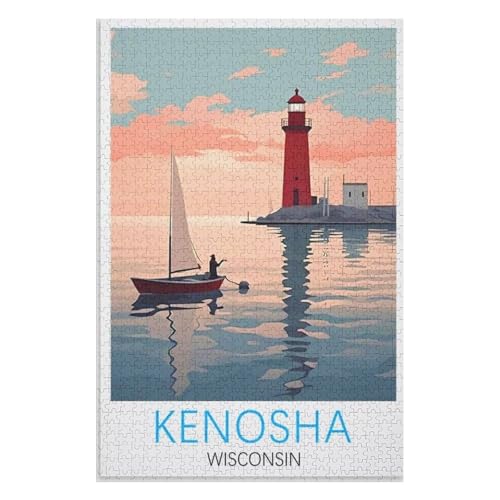 Klassische Puzzle für Erwachsene Teenager Freizeit Spaß Spiel Spielzeug Geeignet，Kenosha Wisconsin，Lernspielzeug FüR Kinder 75x50，Holz Puzzle,AA-400 von XJUfW