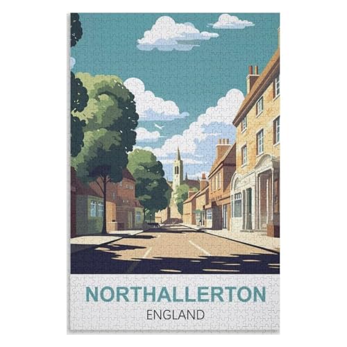 Klassische Puzzle für Erwachsene Teenager Freizeit Spaß Spiel Spielzeug Geeignet，Northallerton England，Lernspielzeug FüR Kinder 75x50，Holz Puzzle,AA-1164 von XJUfW