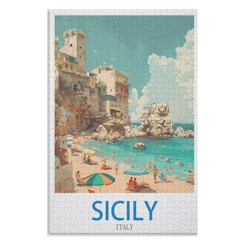 Klassische Puzzle für Erwachsene Teenager Freizeit Spaß Spiel Spielzeug Geeignet，Sizilien Italien，Lernspielzeug FüR Kinder 52x38 Papier Puzzle,AA-1464 von XJUfW