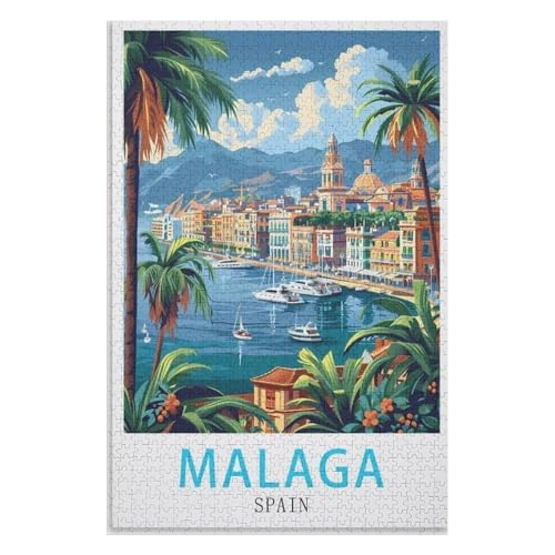 Klassische Puzzle für Erwachsene Teenager Freizeit Spaß Spiel Spielzeug Geeignet，Spanien Málaga，Lernspielzeug FüR Kinder 38x26，Papier Puzzle,AA-1304 von XJUfW