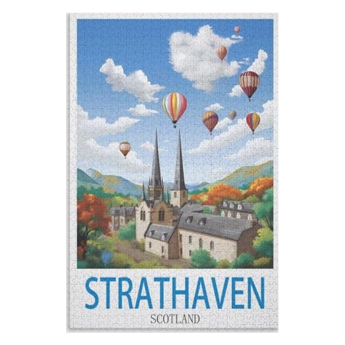 Klassische Puzzle für Erwachsene Teenager Freizeit Spaß Spiel Spielzeug Geeignet，Strathaven Schottland，Lernspielzeug FüR Kinder 75x50，Holz Puzzle,AA-1480 von XJUfW