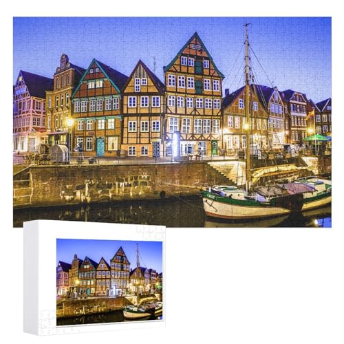 Puzzle für Erwachsene und Kinder ab 14 Jahren, 1000 StüCk， „Altstadt von Stade in Norddeutschland, nahe der Nordsee“ ，Lernspielzeug FüR Kinder 70x50，Papier Puzzle von XJUfW