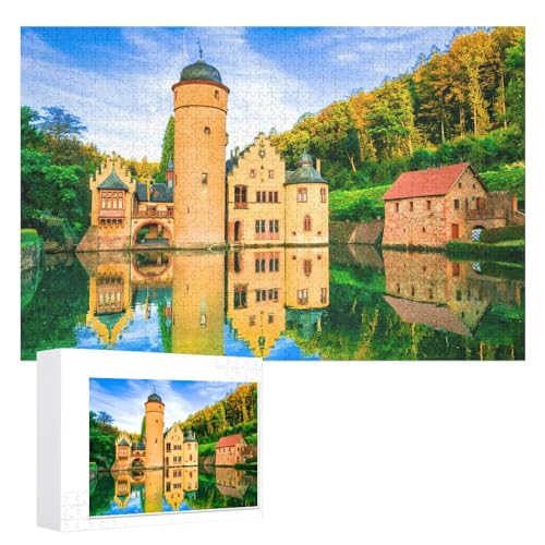 Puzzle für Erwachsene und Kinder ab 14 Jahren, 1000 StüCk， „Romantisches Schloss Mespelbrunn“ ，Lernspielzeug FüR Kinder 52x38 Papier Puzzle von XJUfW